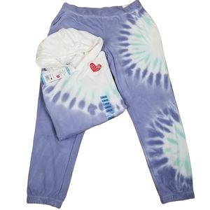 NWT - Wild Fox Tie Dye Hoodie and Jogger Set Purple Women's Size Large